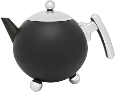 Bredemeijer - Theepot dubbelwandig - Duet® Bella Ronde – 1,2 liter - RVS - Mat zwart
