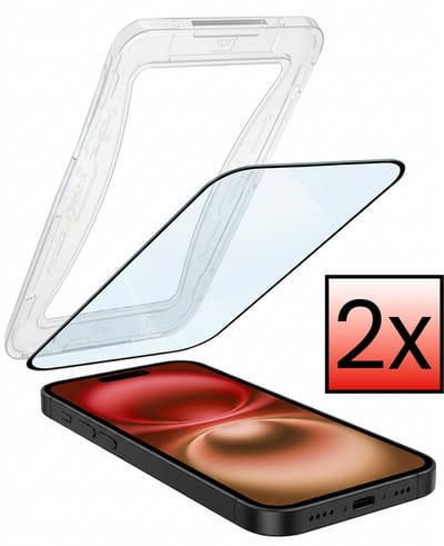 Screenprotector - 2 Stuks - Geschikt voor Apple iPhone 16 - Met Installatie Kit - Beschermglas - Gehard Glas - Tempered Glass - Screen Protector - Inclusief Montage Frame - Buigbaar Hybrid Bescherm Cover