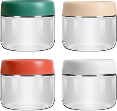 carmdering - Overnight Oats Gläser - Einmachgläser - Vorratsgläser - Luchtdicht Ontwerp - Lekvrij Systeem - Borosilicaatglas - Stapelbaar Design - Vers Voedsel Bewaren - 4 Stuks
