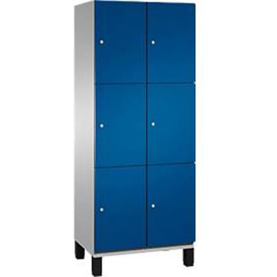 C+P Cambio lockerkast, 2 vakken, 6 vakken, op poten, B 800 x D 525 x H 1980 mm, blank aluminium/ gentiaanblauw