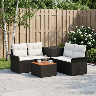 vidaXL - Bankstel - 6 - st - 4-zits - Zwart - en - Crème - Wit - Poly - Rattan - en - Staal