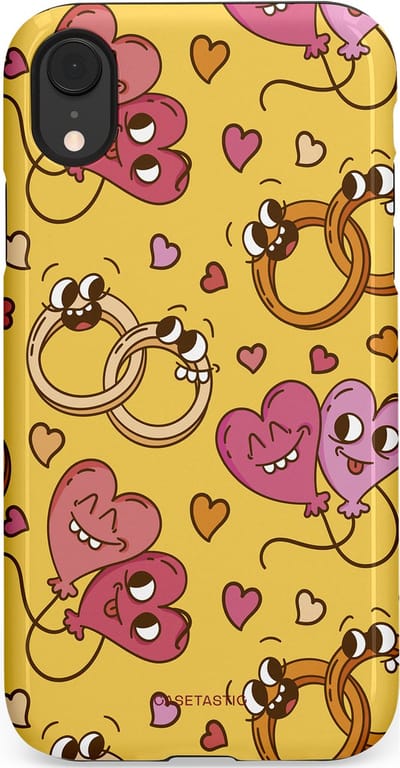 Casetastic Hoesje Geschikt voor Apple iPhone Xr - Stijlvolle Beschermende Duo-layer Case - Gele Hartenpret