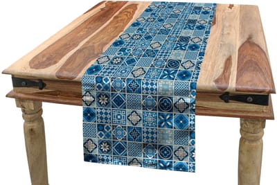 ABAKUHAUS Tafelloper – marineblauw raster – 40×225 cm – machinewasbaar