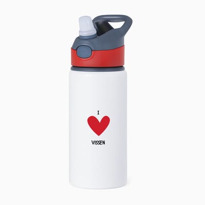 Hacebo® - Ik hou van vissen waterfles met rietje rood - Vis - Dierenliefhebbers - Vissers - dierendag - dieren - water fles - 650ML