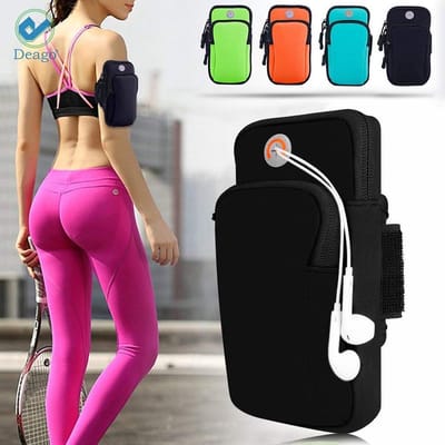 Deago mobiele telefoon Armband tas met pasjes ruimte Geschikt voor iPhone 12 - 11 Pro, X, Xs Max, XR, 8, 7, 6, Samsung met verstelbare elastische klittenband en oordopjes voor hardlopen, trainen, wandelen, fietsen