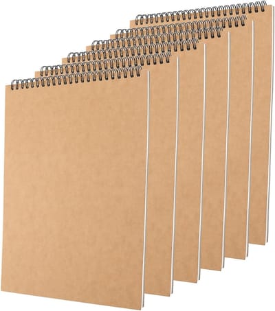 Set van 6 lege spiralschetsboeken A4, 30 vellen 160 g/m² tekenpapier, ideaal voor tekenen en schilderen