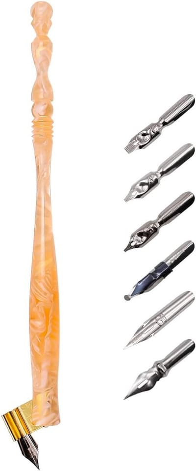 Kalligrafie Set Cursief Pennen voor Schrijven G Pen Manga Pennen Roze Hars Pen Vat met 6 STUKS Penpunt voor Kroontjespen