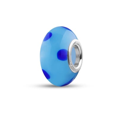 Quiges - Glazen - Kraal - Bedels - Beads Blauw met Donker Blauwe Stippen Past op alle bekende merken armband NG696