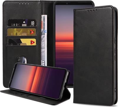 Smartphonica Telefoonhoesje geschikt voor Sony Xperia 5 II kunstleren Hoesje met Magnetische sluiting en Pasjeshouders Book Case met Klepje - Zwart geschikt voor Sony Xperia 5 II
