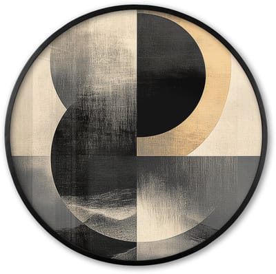 Poster in lijst Rond - Fotolijst 60x60 cm - Posters - Cirkels - Schaduw - Abstract - Ronde posterlijst zwart - Decoratie - Wanddecoratie woonkamer - Muurdecoratie slaapkamer