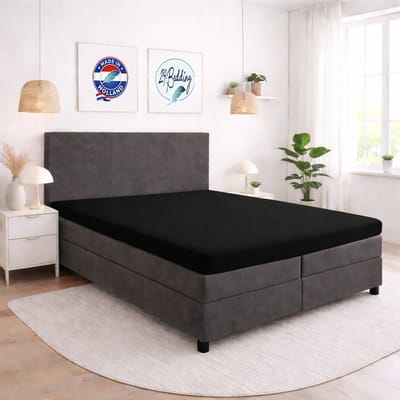 24-Bedding - Hoeslaken Topper - 80x200 cm Zwart - Verkoelend 100% Percaline Katoen