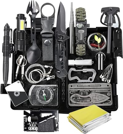 VIN® 21-in-1 Noodpakket Rampenrugzak – Noodpakket Oorlog – Survival Kit – Survivalsets – Complete Set met O.A: Survival Armband, Waterdichte Kist, Lamp, Signaalspiegel, Mes