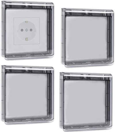 SnelShoppen - Switch Cover, Socket Cover Type 86, Waterproof voor Badkamer en Buiten, Zelfklevend en Dun, Zwart, 4 Stuks