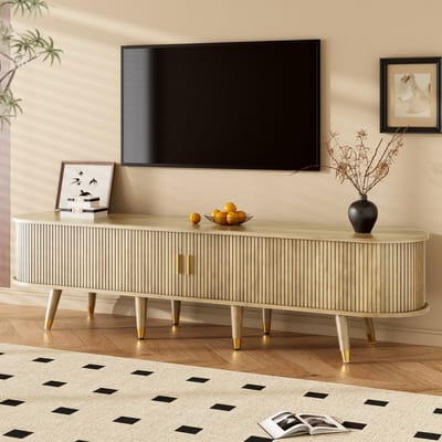MODENUIT Tv-Meubel - Schuifdeur Met Vakken, Laden En Kabeldoorvoer - Voor Woonkamer - MDF Eik - 175x38x45 Cm