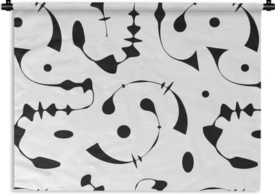 Wandkleed - Wanddoek - Line Art - Abstract - Zwart Wit - Patroon - 60x45 cm - Wandtapijt