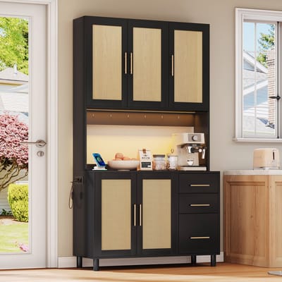 HAUSS SPOLE Dressoirs - Hoge Kast Met 3 Laden En Gouden Grepen - LED Licht, USB En Stopcontacten - 100x40x183 cm - MDF - Zwart