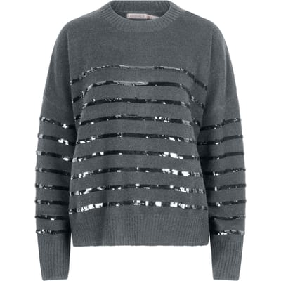 EsQualo Sweater Striped Sequins Grey Maat: XS/S | Sweaters Outlet | Dames | Grijs
