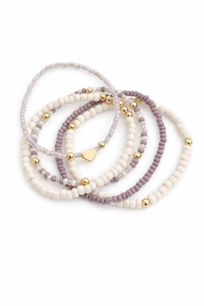 Armbandenset Meisje- Kralenarmbanden Meisje- 5 stuks- Paars- Wit- Hartje- Cadeau Meisje- LiLaLove- Kind