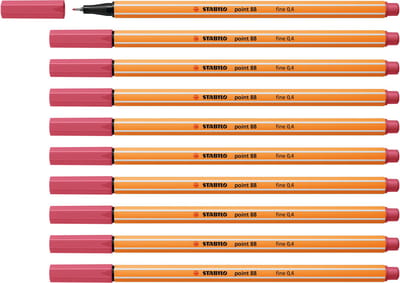 STABILO point 88 - Premium Fineliner - Fine 0,4 mm – Aardbei Rood – Doos 10 stuks
