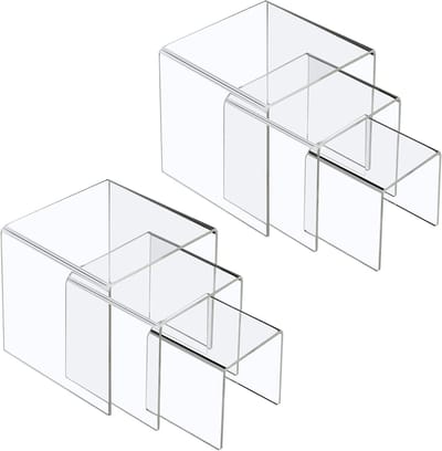 Set van 6 Heldere Acrylaat Display Risers voor Sieraden, Cupcakes en Desserts - Ideaal voor Collecties en Tafeldecoraties - 3"x4"x5