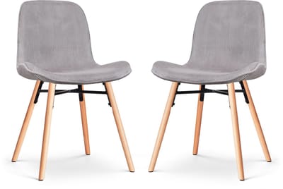 Nolon Nena-Fé Eetkamerstoelen Set van 2 Ribstof Warm Grijs - Stof - Houten Poten - Naturel - Scandinavisch