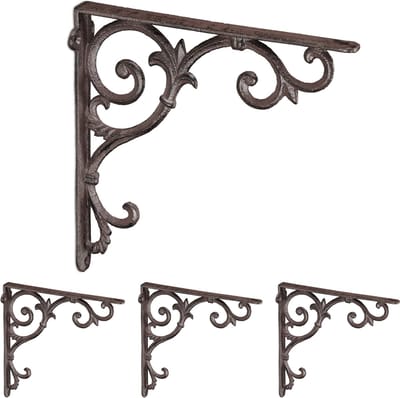 4x plankdrager antiek - set - schapdragers - plankendragers - gietijzer - bruin