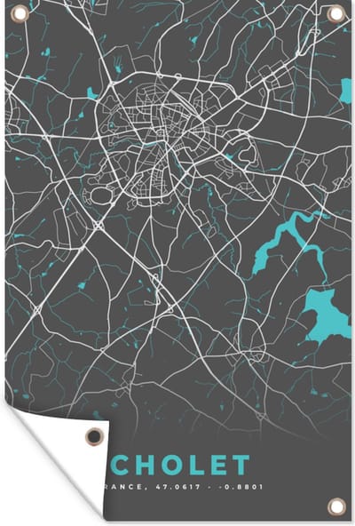 Muurdecoratie Kaart - Plattegrond - Stadskaart - Frankrijk - Cholet - 120x180 cm - Tuinposter - Tuindoek