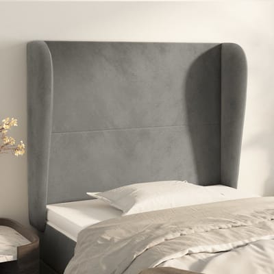 vidaXL - Hoofdbord - met - randen - 83x23x118/128 - cm - fluweel - lichtgrijs