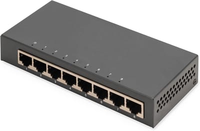 DIGITUS Netwerk Switch - 8-poorten - Gigabit Ethernet 10/100/1000 Mbit/s - Unmanaged - Auto-MDI/MDI-X - Plug & Play - Ventilatorloos - 8x RJ45-poorten - zwart