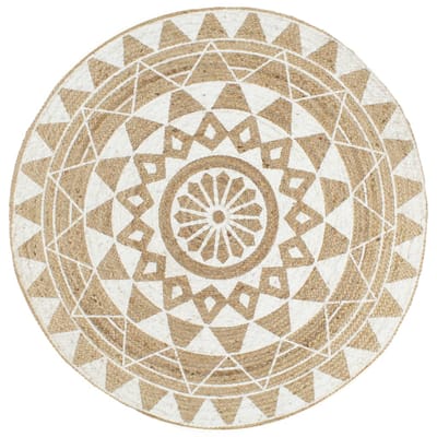 vidaXL - Vloerkleed - handgemaakt - met - witte - print - 90 - cm - jute