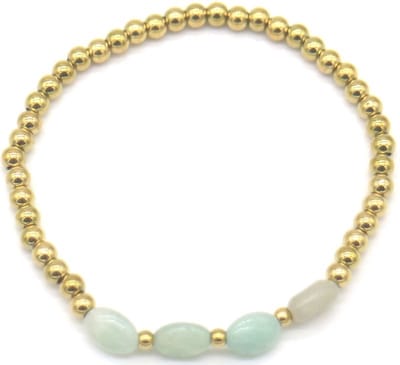 Armbandje - kralen - elastiek - groen - goudkleurig - hip - trendy - tijdloos - chique - feest - cadeau - dames - vrouwen - unisex