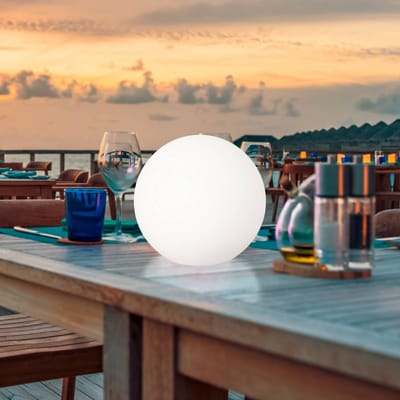FHL easy! Dabus tuinlamp - Moderne solar LED Bol incl. spie - Ø 30cm - IP44 - RGBW - met afstandsbediening - USB oplaadbaar - 3000K - Wit