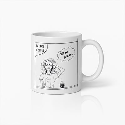 Before Coffee Mok 330ml – Grappige Stripstijl Koffiebeker – Herkenbaar Cadeau voor Koffieliefhebbers & Ochtenden