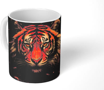 Mok - Koffiemok - Bladeren - Tijger - Oranje - Mokken - 350 ML - Beker - Koffiemokken - Theemok