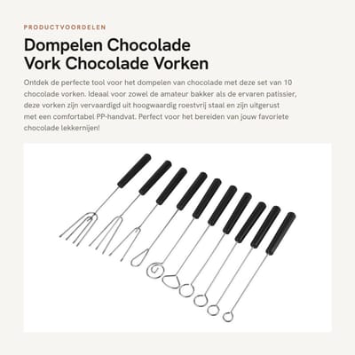 Dailygoods- Chocolade Vork Set van 10 - Roestvrij Staal - Keukengereedschap - Chocolade Vorm - DIY Bakken - 22 cm lengte - Chocolade Gereedschap