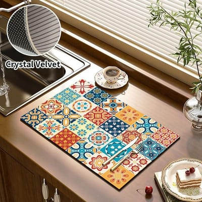 Tapis de cuisine absorbant, tapis de séchage antidérapant, tapis de vaisselle à séchage rapide, égouttoir à vaisselle de cuisine, tapis de drainage, égouttoir à vaisselle L 50x60cm