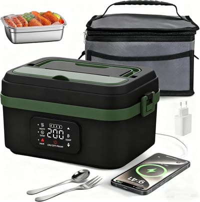 Verwarmde Lunchbox Voor Volwassenen - 1L Draadloze Elektrische Lunchbox - Oplaadbare Voedselwarmers - Instelbare Temperatuur