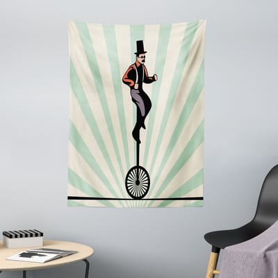 ABAKUHAUS Retro Wandtapijt en Sprei, Citrus Man op Monowheel Kunstwerk, 110 x 150 cm, Eierschaal Lichtgroen