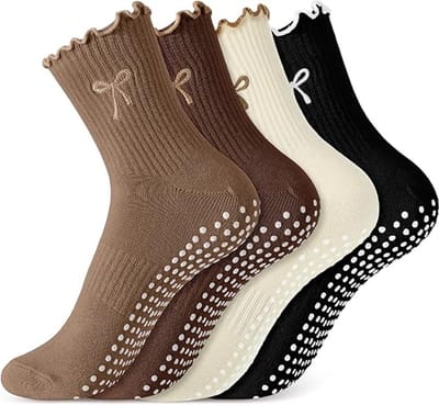4 Paar yogasokken - Met strik & ruche - Anti-slip - Voor sport en ballet