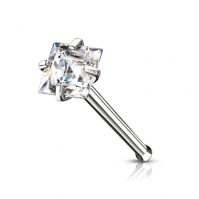 Neuspiercing PVD CZ top square 2.5 mm - zilver - LMPiercings