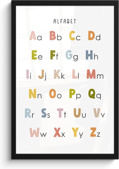 Poster in lijst - Fotolijst 40x60 cm - Posters - Alfabet - Educatief - Kleuren - Letters leren voor kinderen - Posterlijst zwart - Kamer decoratie - Wanddecoratie kinderkamer - Muurdecoratie babykamer