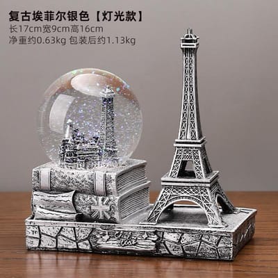 Vintage Eiffeltoren Figurine met Verlichte Kristallen Bol Muziekdoosje - Perfecte Bureau Decoratie Perfect Afstudeercadeau Idee