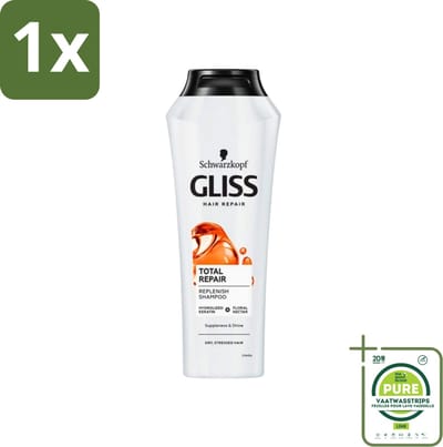 1 x Gliss-Kur - Shampoo - Total Repair - Herstelt & Versterkt - Gehydroliseerd - 400 ml - Herstel Haar - Versterk Haar - Beschadigd Haar - Gespleten Haarpunten - Gezonde Glans