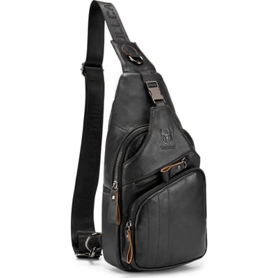 Heren Sling Bag Waterbestendig Anti Diefstal Leren Borsttas Cross Body Bag Schouder Rugzak Casual zwart