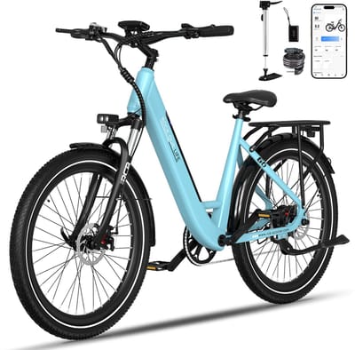 RCB 27.5" Elektrische Stadsfiets Dames - 60-90 km Trendy City Commuter E-Bike -250W - Koppelsensor - 27% Klimvermogen - 7 Versnellingen - Schijfremmen - Met App & NFC - Blauw
