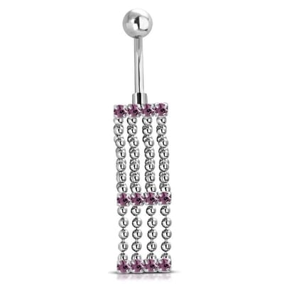 Aramat Jewels | Navelpiercings | Paarse Zirkonia Navelpiercing met Kettinkjes | | | |10mm | Staal | Volwassenen | Verkleurd niet