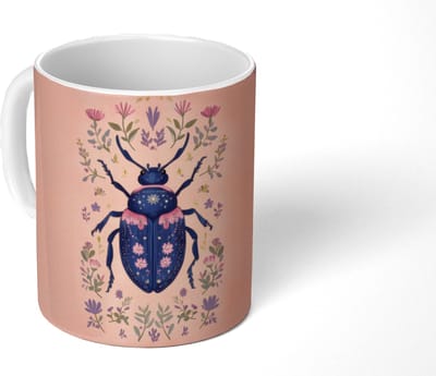 Mok - Koffiemok - Kever - Donkerblauw - Bloemen - Sierlijk - Mokken - 350 ML - Beker - Koffiemokken - Theemok