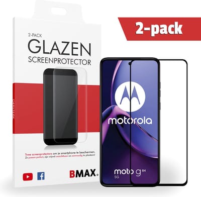 2-pack BMAX Screenprotector geschikt voor Motorola Moto G84 - Full Cover gehard glas - Samsung screenprotectors - Telefoonaccessoires - Telefonie & Accessoires - Beschermglas - Glas screenprotectors - Zwart