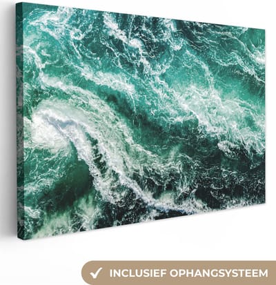 Canvas - Schilderij - Oceaan - Waves - Zee - Blauw - Schilderijen op canvas - Canvas doek - Wanddecoratie - 30x20 cm