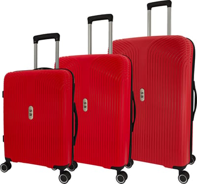SB Travelbags 3 delige kofferset 4 dubbele wielen trolley - Rood - TSA slot